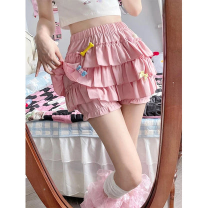 Y2k Sweet Ruffles Mini Skirt Kawaii Lolita Bow a Line Skirts Harajuku Japanese High Waist Pink White Ball Gown Skirt