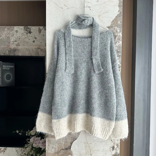 Sweet Hot Girl Slash Neck Halter Sweater Autumn/winter Loose Off Shoulder Sequin Knitted Pullover Female Clothes