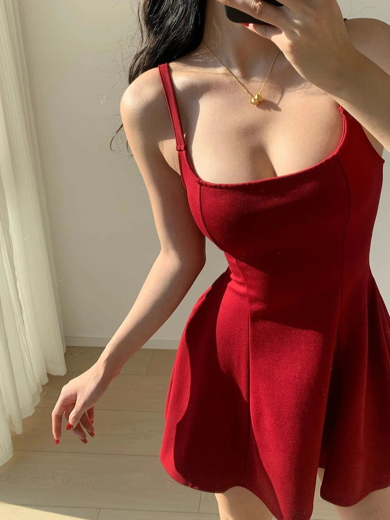 Mini Dress New Summer French Style Spaghetti Strap Aline Backless Vocation Beach Style Y2k Club Prom Vestidos