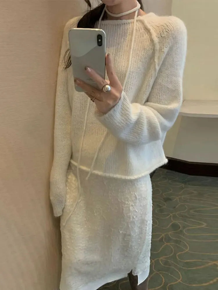 Knitted O-neck Sweaters Korean Loose Pullover Sweater With Thin Strip Female Autumn Street Base Knitwear