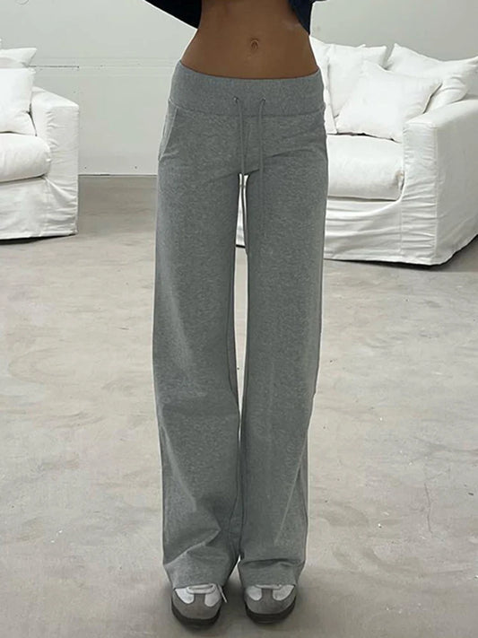 Gray Drawstring Waist Sweatpants Simple Basic Minimalist Fitness Joggers Straight Pants
