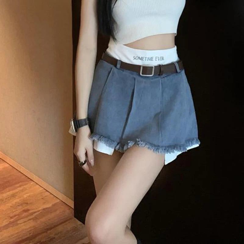 High Waist Denim Skirts Summer Korean Patchwork Mini Skirts Female Tassels Jeans Skirts