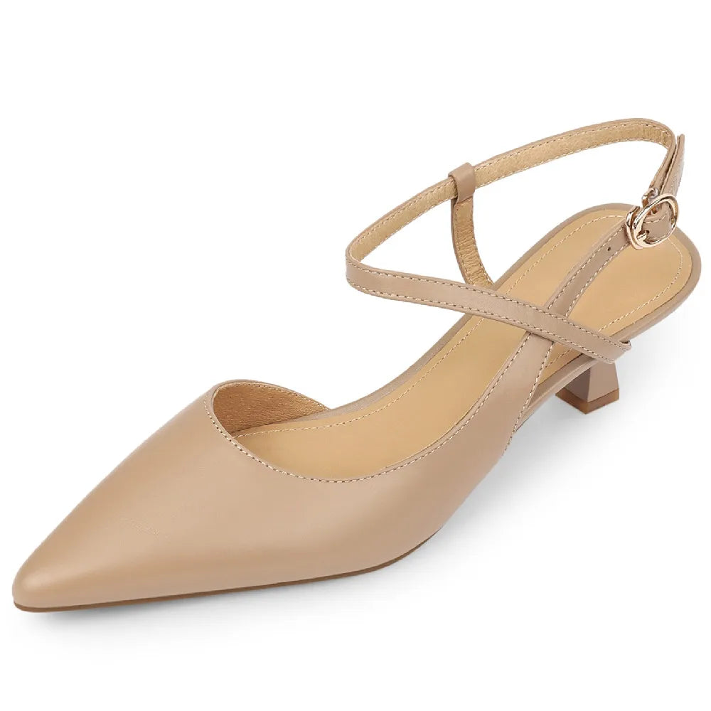 Genuine Leather Thin High Heel Pointed Toe Ankle Strap Summer Pumps Evening Dress Sandals Shoes for