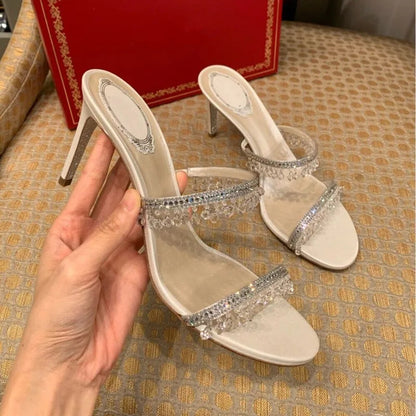 Summer New Stiletto Rhinestone Snakeshaped Winding Crystal Pendant Sandals Female Fairy Style Highheeled Roman Shoes