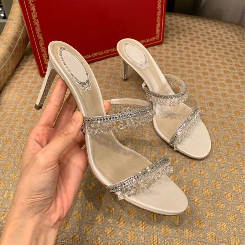 Summer New Stiletto Rhinestone Snakeshaped Winding Crystal Pendant Sandals Female Fairy Style Highheeled Roman Shoes