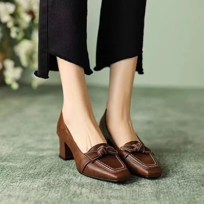 New Retro Square Toe High Heels Spring and Summer Butterfly Decorative Office Girl Midheeled Shoes