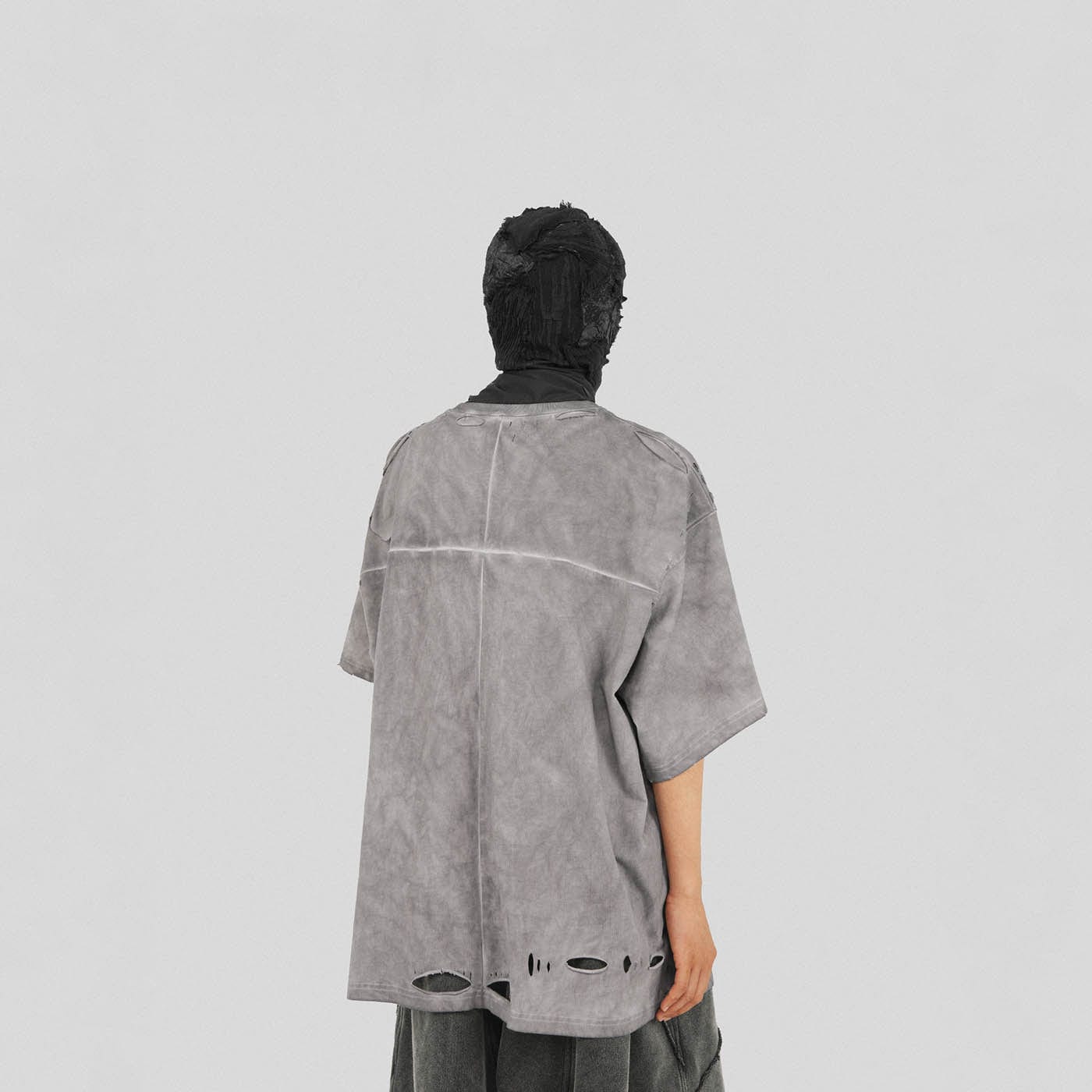 Distressed Gray Zip-up Oversized T-shirt