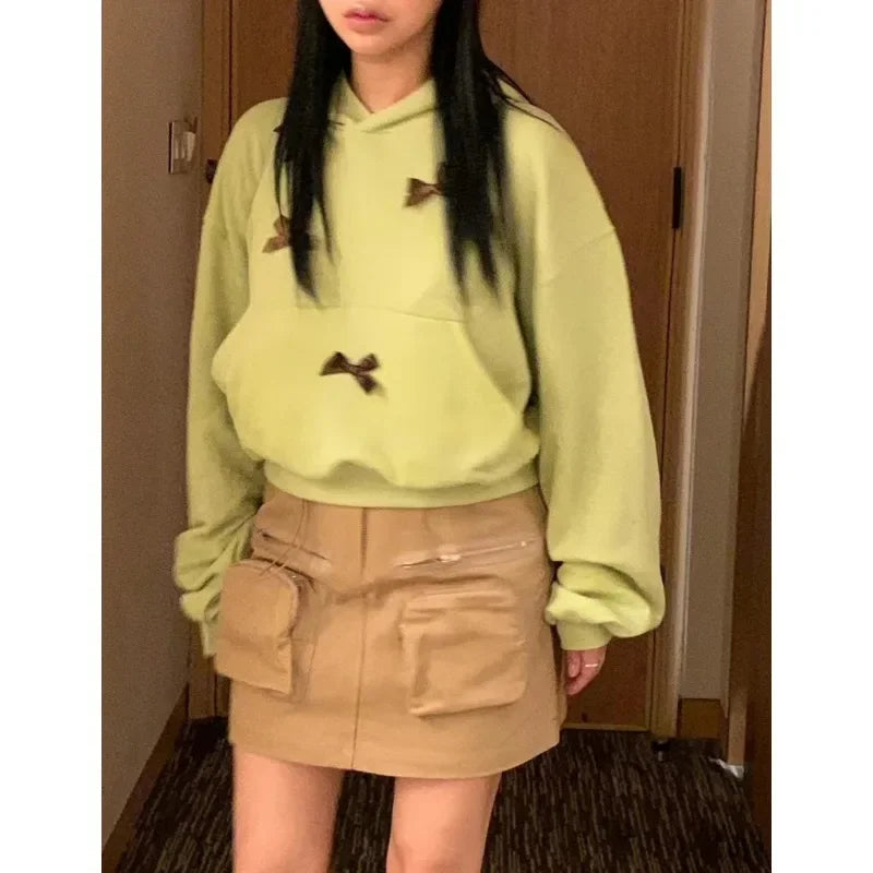 Autumn for Korean Style Bow Aesthetic Hoodie Sweatershirt Harajuku Coat Gothic Emo Hippie Jacket Mall Goth