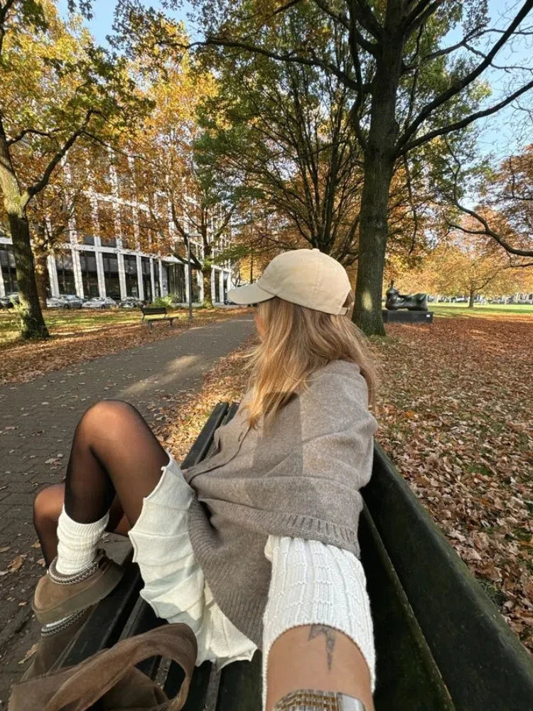 Knitted Cape Cardigan Single-breasted O-neck Sweaters Female Autumn Loose Versatile Simple Knitwear