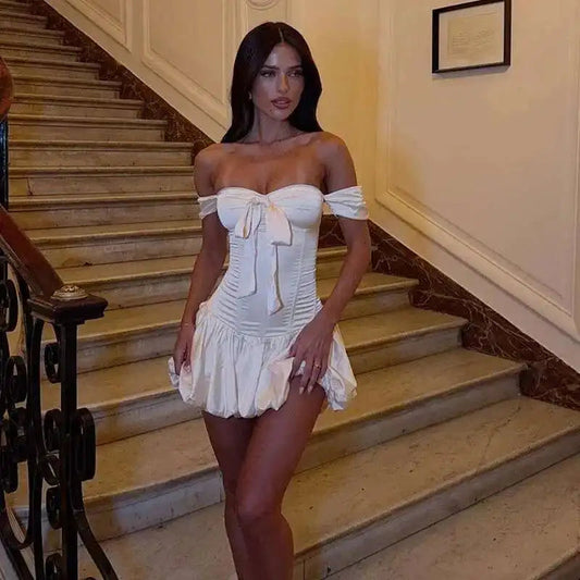 Pleated Off Shoulder Nightclub Gothic Mini Dress
