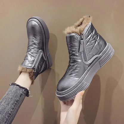 Waterproof Booties Snow Boots Boot Short Barrel Flat Shoes for Hot Silver Warm Low Shoe Winter Elastic Furry