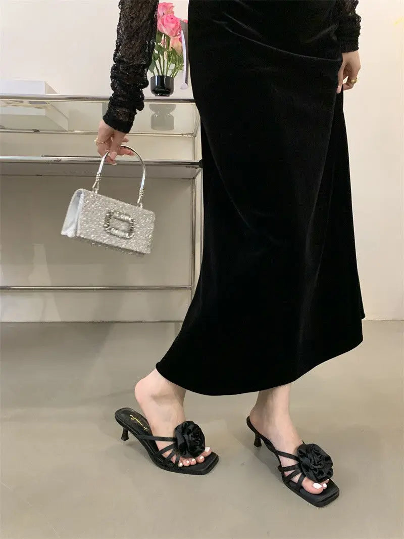 Red Rose Handmade Flower Sandal Heels Summer New Wedding Shoes Bride Shoes Design Pumps