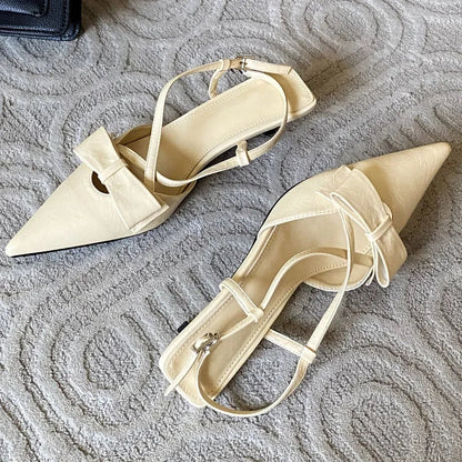 New Butterflyknot Buckle Strap Pumps Woman Pointed Toe Thin Low Heels Shoes
