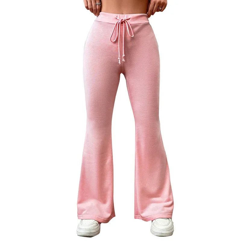Winter Pink High Waist Wideleg Pants Loose for Drawstring Long Pants Y2k Street Straightleg Pants