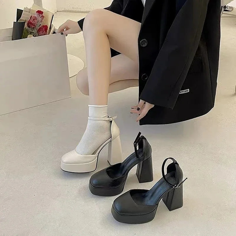 Mary Jane Shoes New Spring Autumn Thick Heels High Heels Waterproof Platform Hollow Brand Shoes Pumps