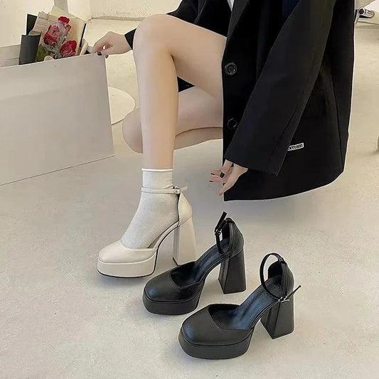 Mary Jane Shoes New Spring Autumn Thick Heels High Heels Waterproof Platform Hollow Brand Shoes Pumps