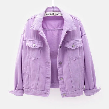 Denim Jacket Spring Autumn Short Coat Pink Jean Jackets Tops Purple Yellow White Loose Tops Lady Outerwear
