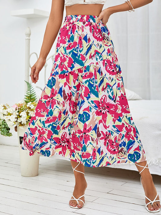 Print Ruffle Hem Skirt