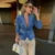 Slim Cropped Denim Jacket Lapel Long Sleeve Double Breasted Blazer Coat Female Spring Summer High Street Outwears