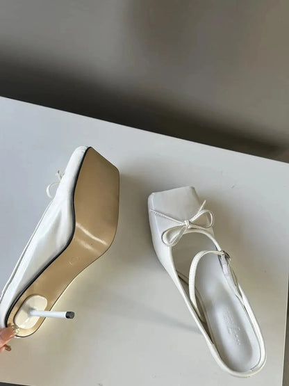 Ballerinas Shoes High Heels Mules Square Toe Slingback 39 Wedding White Summer Brand Shoes Sandals
