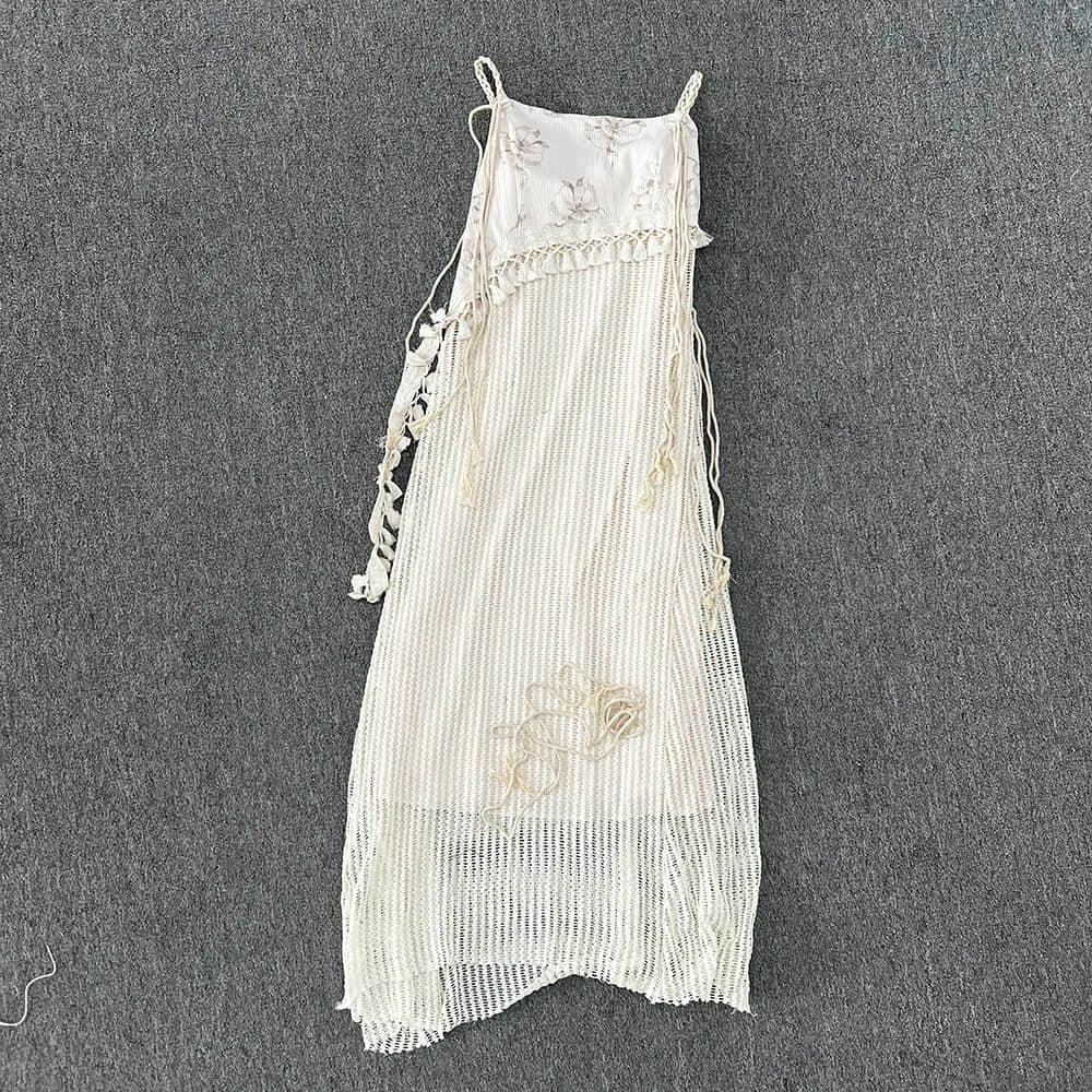 Chinese Style Knitted Spliced Suspender Dress Spring and Autumn Long Sleeve Coat Dress Set Two Piece Sets Outfits