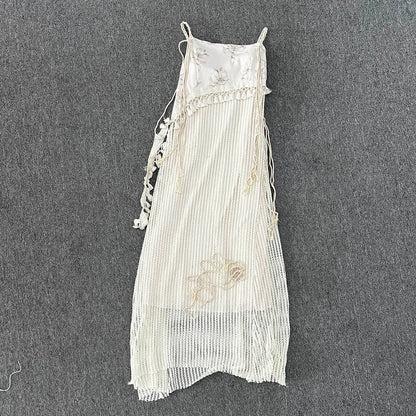 Chinese Style Knitted Spliced Suspender Dress Spring and Autumn Long Sleeve Coat Dress Set Two Piece Sets Outfits