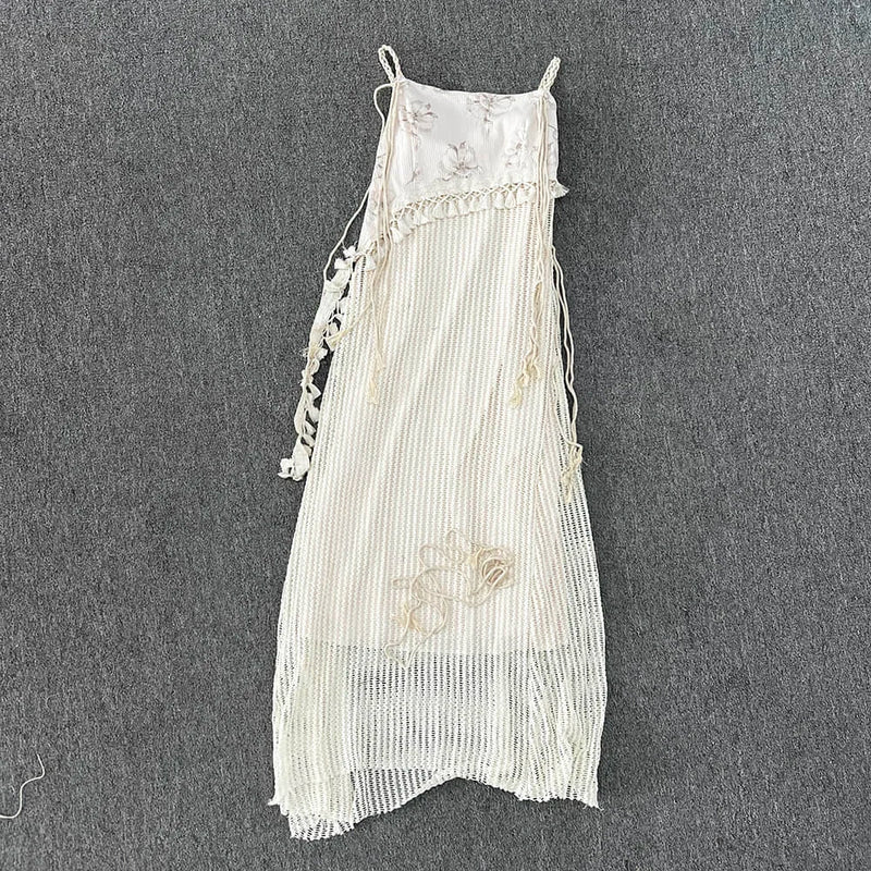 Chinese Style Knitted Spliced Suspender Dress Spring and Autumn Long Sleeve Coat Dress Set Two Piece Sets Outfits