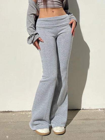 Gray Slim Low Waist Sweatpants for Black Simple Basic Flared Pants Sports Jogging Trousers