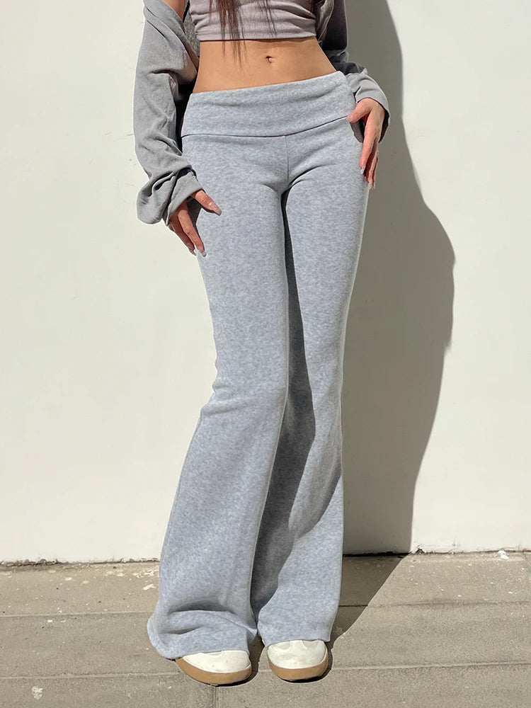 Gray Slim Low Waist Sweatpants for Black Simple Basic Flared Pants Sports Jogging Trousers