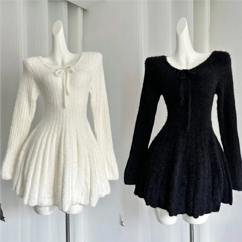 Autumn Winter Knitted Dresses for Woman Y2k Harajuku Slim Sweater Dress New Mini Party Dress