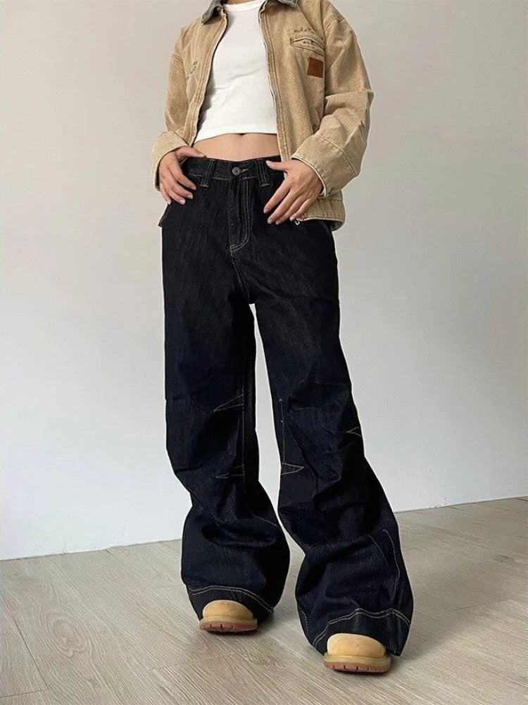 Y2k Denim Low Waist Jeans Harajuku Wide Leg Baggy Pants High Street Oversize American Retro Cargo Trousers Grunge