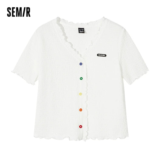 Short-sleeved T-shirt Short Textured Earrings Summer New Tight Knitted Cardigan Coat Tops