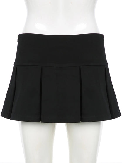 All Match Black Button Pleated Mini Skirts Harajuku Shorts Skirt Japanese 2000s Style Y2k