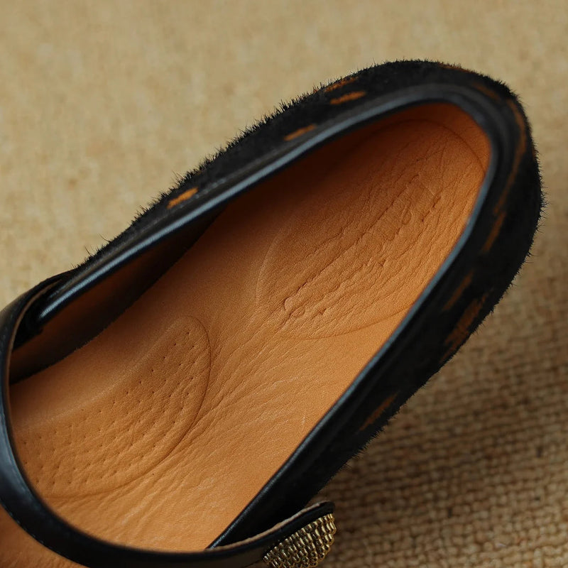 3442 Leopard Horsehair Mary Jane Flats Square Toe Female Soft Comfortable Slim Shoes Hot