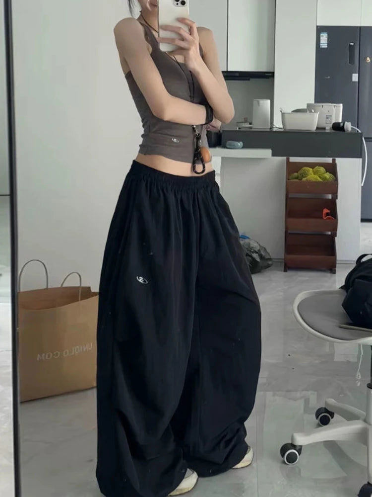 Baggy Jogging Pants Hip Hop Y2k Grey Embroidery Korean Straight Leg Sport Trouser Harajuku Causal Bottoms