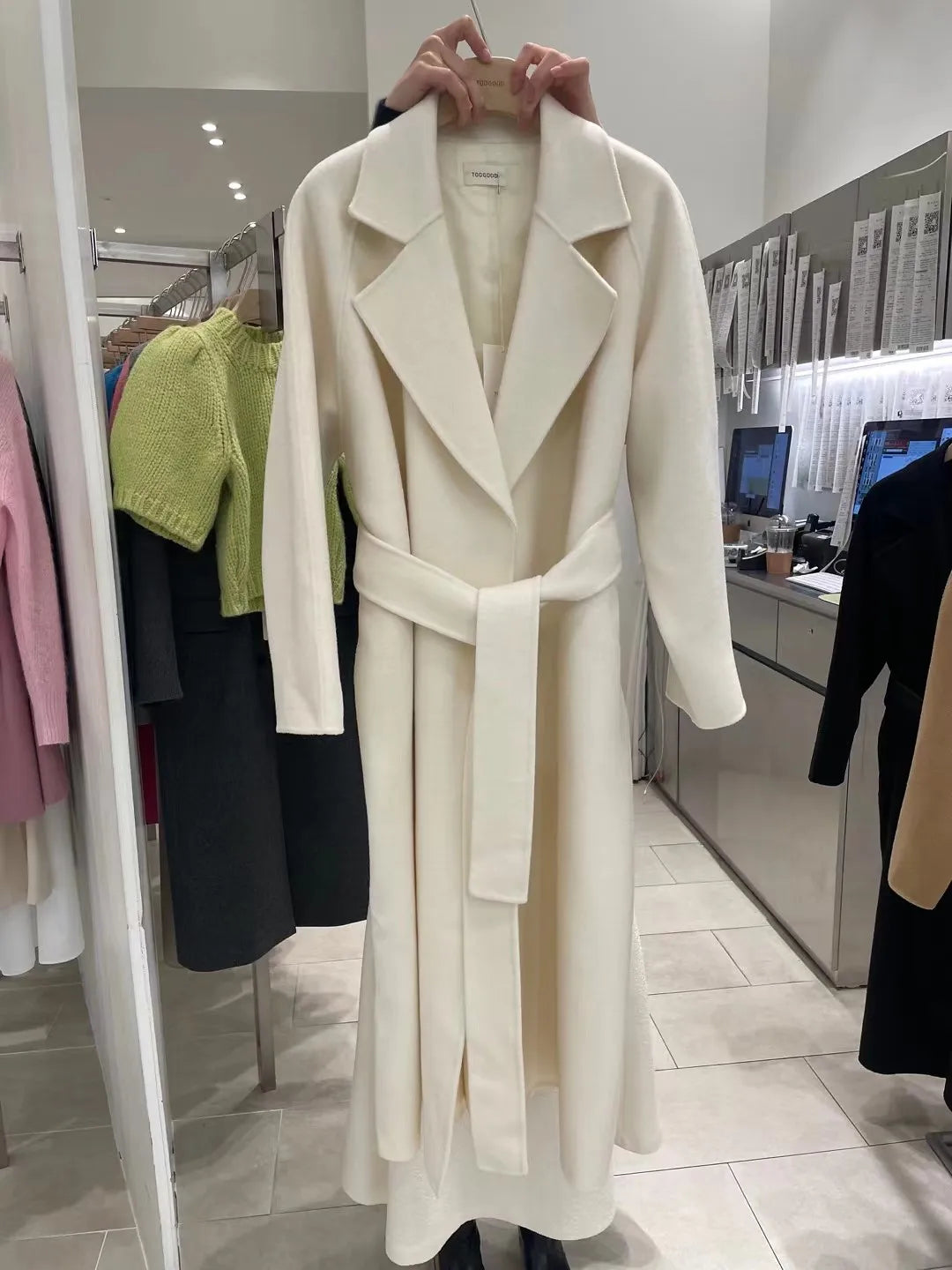 Long Woolen Coat With Belt Autumn Winter New Lapel Long Sleeve Outerwear Overcoat