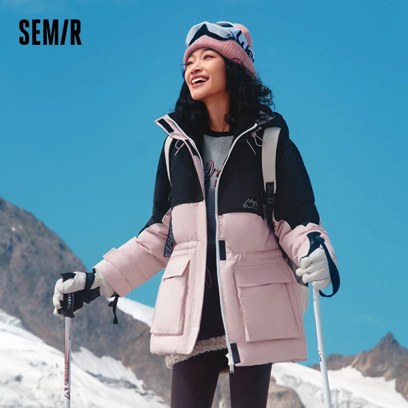 Down Jacket Mid-length Three-proof Loose Heat Storage Raglan Sleeves New Winter Color Matching Waist Coat