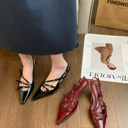 Shoes Female New Slingbacks High Heels Mary Janes Dress Pumps Pointed Toe Buckle Strap Thin Heels Shoes
