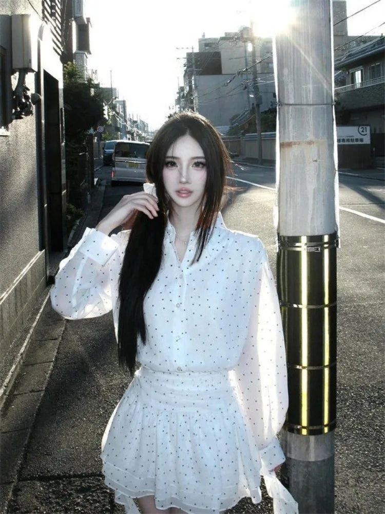 Dresses Polka Dot Long Sleeve Ruffles Ribbon Spring New Office Lady Mini Dress Party