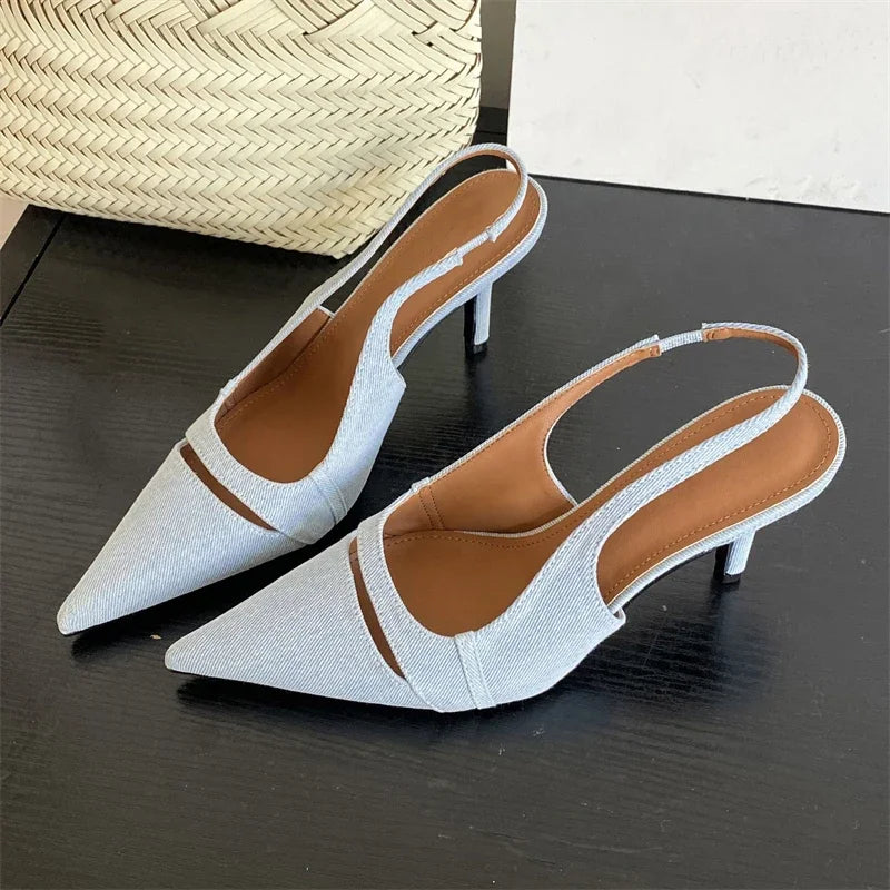 Design Hollow Out Pointed Toe Pumps Street Style Thin Low Heels Street Style Stripper Sandals Shoes