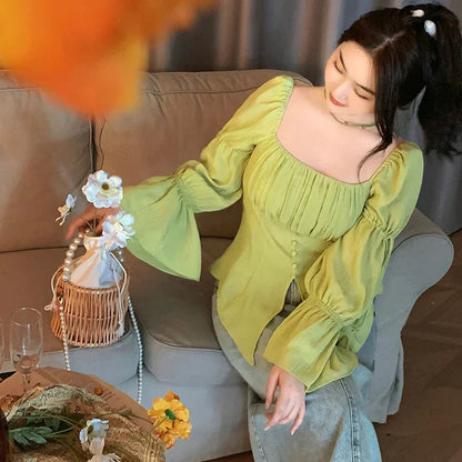 Woman Spring Highend Retro Exquisite Hong Kong Style Slim Fit White Top Design Niche Feel Blouse Top