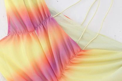 Summer Oneshoulder Cutout Gradient Maxi Dress Off Shoulder Sleeveless Dresses Female Beachwear Lace Robes