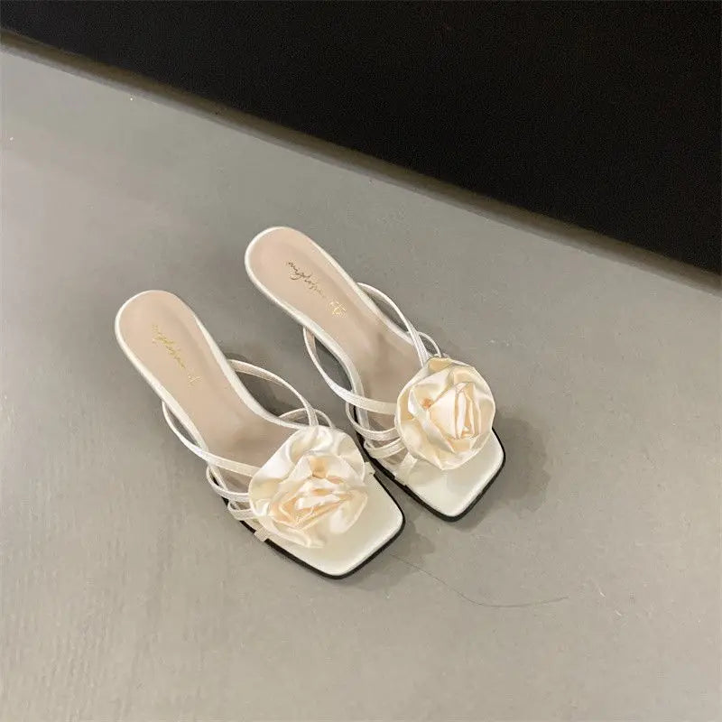 Red Rose Handmade Flower Sandal Heels Summer New Wedding Shoes Bride Shoes Design Pumps