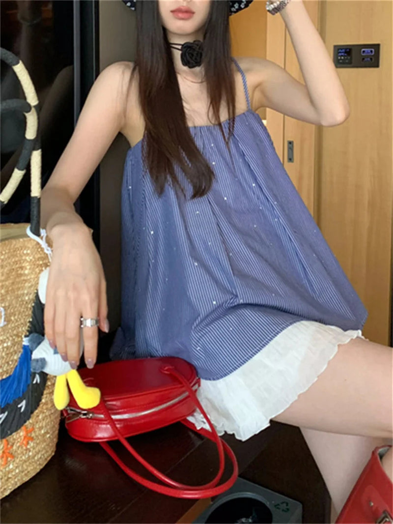 Romance Sweet Tank Tops Slim Gentle Office Lady Summer Loose Summer New All Match Maxi Skirts