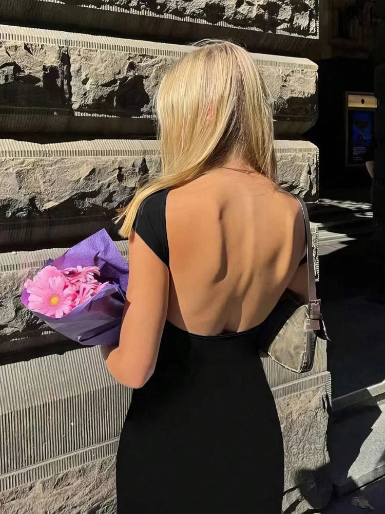 Short Sleeve Backless Maxi Dress
