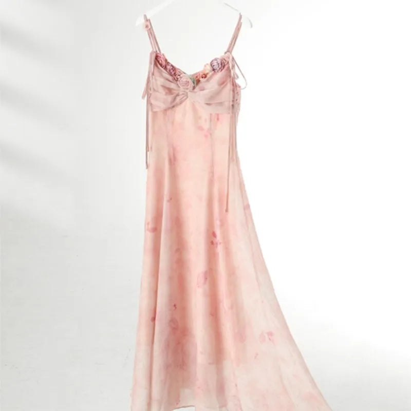 Summer French Spaghetti Strap Mini Dress Flower Frocks Party Evening Onepiece Y2k