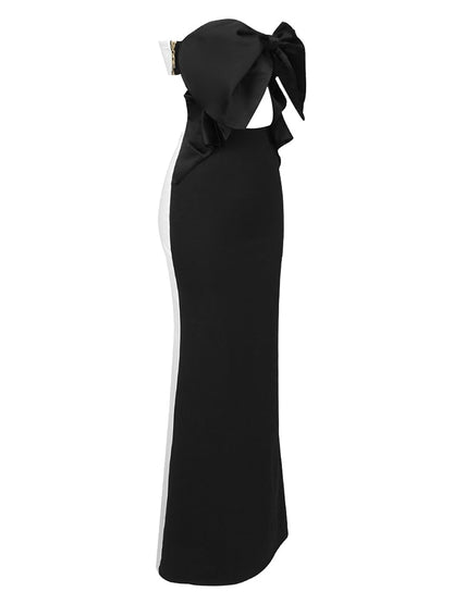 Bodycon Dress Black White Strapless Skiny Long Dress
