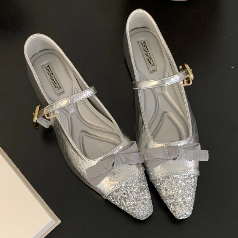 Bling Butterflyknot Mary Jane Shoes Flat Shoes Shallow Comfort Increased Internal Brand Dress Shoes
