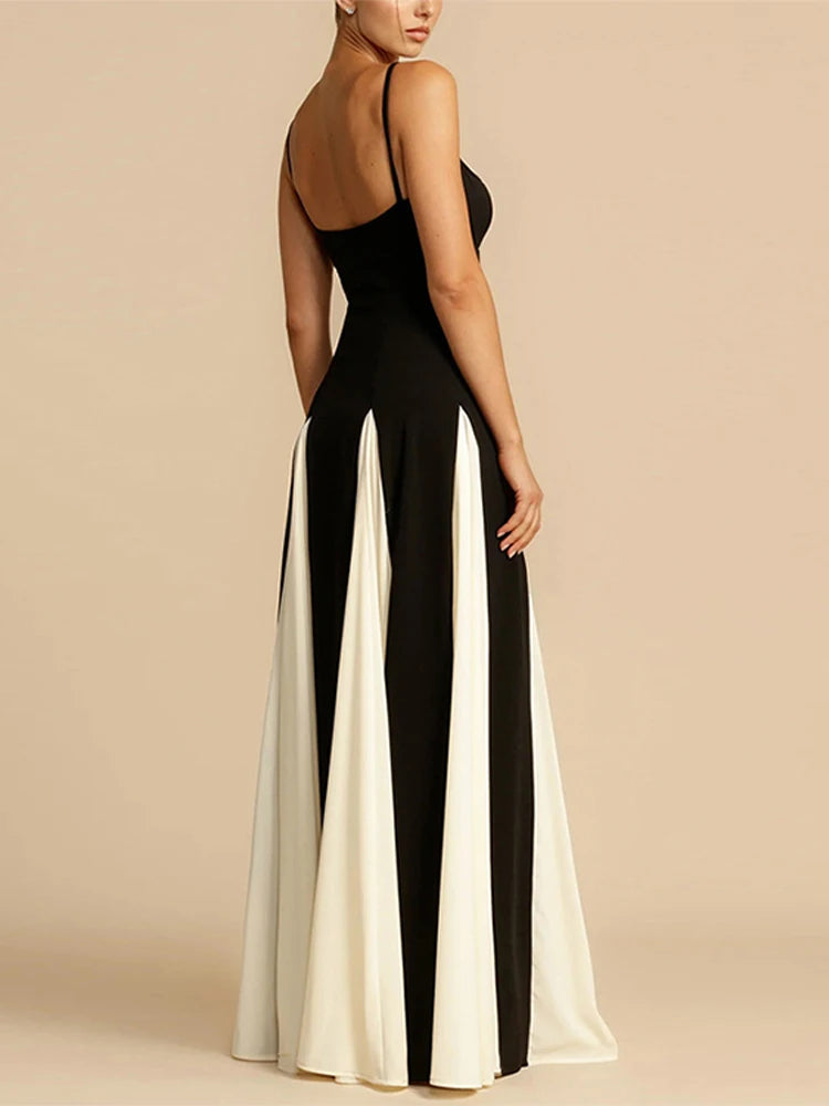 Patchwork Strap Maxi Dress Sleeveless Backless Female Sling Dresses Summer New Party Lady Robe
