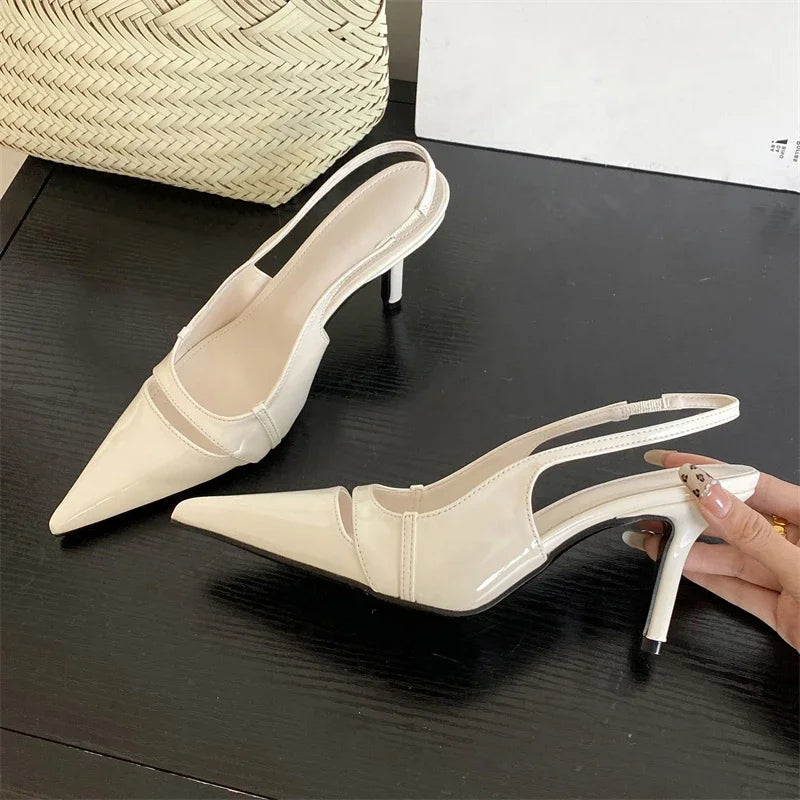 Design Hollow Out Pointed Toe Pumps Street Style Thin Low Heels Street Style Stripper Sandals Shoes